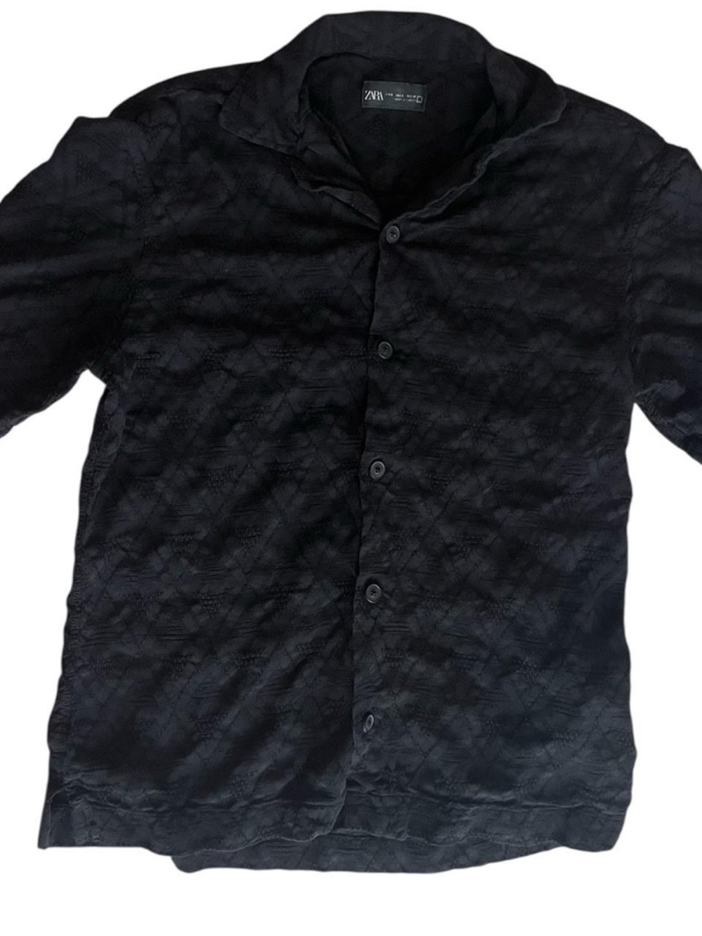 Zara Men Black Textured Button-Up Shirt Small